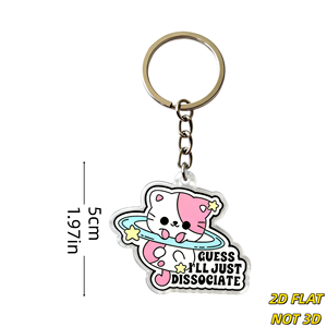 Porte-clés Chat Spatial Adorable '<span class=keywords><strong>Guess</strong></span> I'll Just Dissociate' en Acrylique avec Anneau Planète et Étoiles, Accessoire Humoristique sur le Thème de la Santé Mentale - Product Image 2