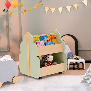 Libreria per Bambini 202511 con 3 Ripiani Aperti, Contenitore in Legno per Giocattoli, Organizzatore per Bambini con Ruote - Product Image 2