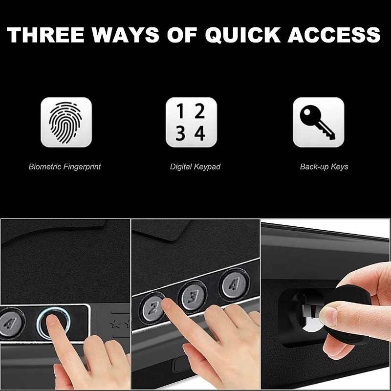 Kaer Gun Safe Biometric Pistol Handgun Safes Quick Access Car Gun Safe Box With Fingerprint Digital Key