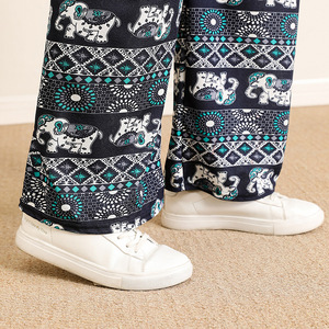 Vendita calda <span class=keywords><strong>pantaloni</strong></span> eleganti dimagranti con stampa di elefante da <span class=keywords><strong>donna</strong></span> a vita alta e Flowy a gamba larga drappeggi comodi <span class=keywords><strong>pantaloni</strong></span> estivi - Product Image 4