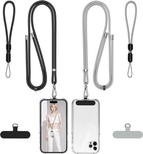 Correa Universal Ajustable de Poliéster Larga para Teléfono Celular, Correa para Cuello y Muñeca, Compatible con iPhone y <span class=keywords><strong>Android</strong></span>, 77cm, Negro/Gris - Product Image 1