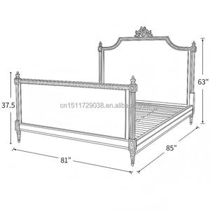 French Antique XVI Style Solid Wood Fabric Upholstered <b>Bed</b> Frame King <b>Size</b> Platform Bed2 Wooden <b>Beds</b> Bed2 - Product Image 6