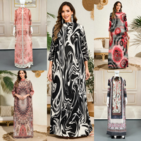 Abaya de Dubaï en gros, robe plissée élégante noire à motifs floraux pour femme, robe décontractée ample type kaftan pour l'Aïd, ODM OEM