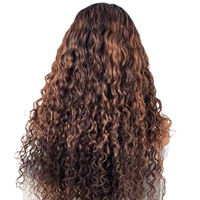 Perruque Lace Front Bouclée Kinky Couleur Piano 24 Pouces, Fibre Haute Température Douce et Volumineuse, Mélange Marron, Longue Perruque Bouclée pour Femme
