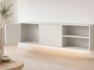 Weißer Schwebender Wand-TV-Ständer Medienkonsole Minimalistischer Sperrholz-Aufbewahrungsschrank für 55-65 Zoll Fernseher - Product Image 3