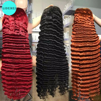 Perruque Frontale en Dentelle 13x6 Cheveux Indiens Bruts, 40 Pouces, Couleur Naturelle, Longs Cheveux Humains Bouclés Vague Profonde Birmans, Perruques Sans Colle pour Femmes
