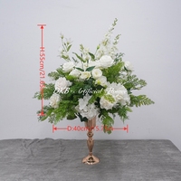 FB1787 Boule de fleurs artificielle tendance style jardin blanc et vert 40 cm, centre de table moyen pour décoration de mariage