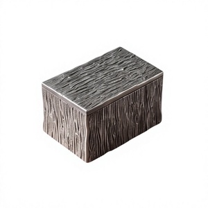 Boîte de rangement rectangulaire de luxe en métal argenté pour fruits secs, motif grain de bois texturé écorce d'arbre - Product Image 1