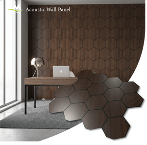 Panneaux muraux insonorisés décoratifs, insonorisés, ignifuges, réduction du bruit, panneaux hexagonaux en fibre <span class=keywords><strong>de</strong></span> <span class=keywords><strong>bois</strong></span> <span class=keywords><strong>de</strong></span> densité moyenne/<span class=keywords><strong>laine</strong></span> <span class=keywords><strong>de</strong></span> <span class=keywords><strong>bois</strong></span>/mousse - Product Image 1