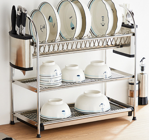 Cao Cấp Thép Không Gỉ Món Ăn Giá <span class=keywords><strong>2</strong></span> Tầng 3 Tầng Món Ăn Bát Khô Giá Món Ăn Lưu Trữ Đứng Giá Với Khay Cho Nhà Bếp Truy Cập - Product Image 2