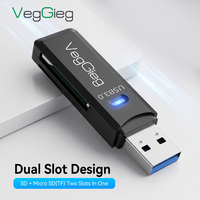 Lector de Tarjetas Multifunción Veggieg 2 en 1 USB 3.0, Lector de Tarjetas de Memoria Micro SD TF