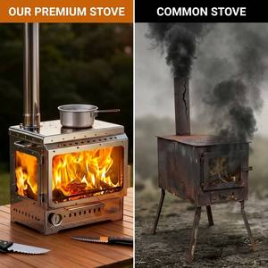 Stufa da Campeggio Premium in Acciaio Inox a Legna - Riscaldatore Portatile con Finestra in Vetro per BBQ, Pesca e Feste in Giardino - Product Image 6