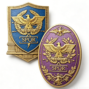 Emblema de Águila Romana SPQR, Chapado en Oro, Latón, Esmalte Duro, Arte Antiguo Coleccionable, Forma Rectangular - Product Image 5