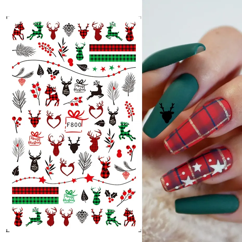 Merry Christmas 3D Nails Sticker Winter Snowflake Elk Xmas Trees Cartoon Adhesive Sliders Nail Art Accessories Decals