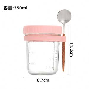 Pot Mason en verre réutilisable avec bouchon à vis pour le petit déjeuner d'avoine de nuit Surface sérigraphiée comprenant des cuillères et des couvercles - Product Image 5