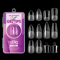 120 Uñas Postizas Transparentes Semideslizantes de Cobertura Total, Forma Almendrada, Ataúd, Stiletto, Ovaladas, Ultrafinas, Extensiones de Uñas, Puntas de Gel Suave Transparente