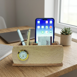 Organiseur de bureau en bois avec horloge et porte-stylos pour usage professionnel - Product Image 5