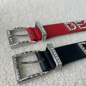 New Design Fashion Rhinestone Men <strong>Belt</strong> with Genuine Leather Custom Rhinestone Logo and Buckle Black and <strong>Red</strong> Color - Product Image 6