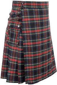 Kilt Tradizionale da Uomo Plissettato in Tartan, Taglia Grande, Ibrido Scozzese in Lino Nero e Tartan con Cinghie in Pelle - Product Image 5