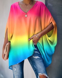 Obral besar wanita baru kaus lengan kelelawar Pullover motif ikat celup untuk wanita - Product Image 6