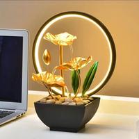 Décoration d'Intérieur Moderne Innovante pour Salon, Lumières Métalliques à Eau Circulante avec Effet d'Eau Courante, Fleurs de Lotus Créatives