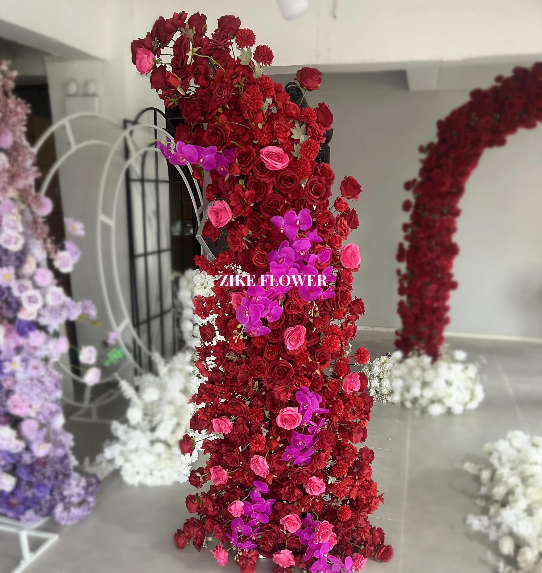 Товары для свадебного украшения, искусственные орхидеи, красные розы, искусственные цветы, шары, цветочные арочные композиции, бегун для арки