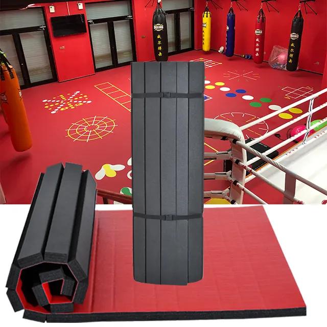 AIDONG rollout taekwondo wushu gym flooring rolls/ tatami bjj pvc grappling Personalizzato stuoia di ginnastica wrestling opaco