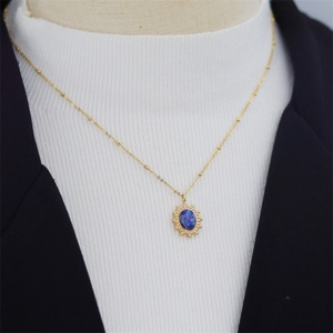 สร้อยคอเครื่องประดับวินเทจ หินทรายสีน้ำเงิน สร้อยคอประดับอัญมณีธรรมชาติ - Product Image 5