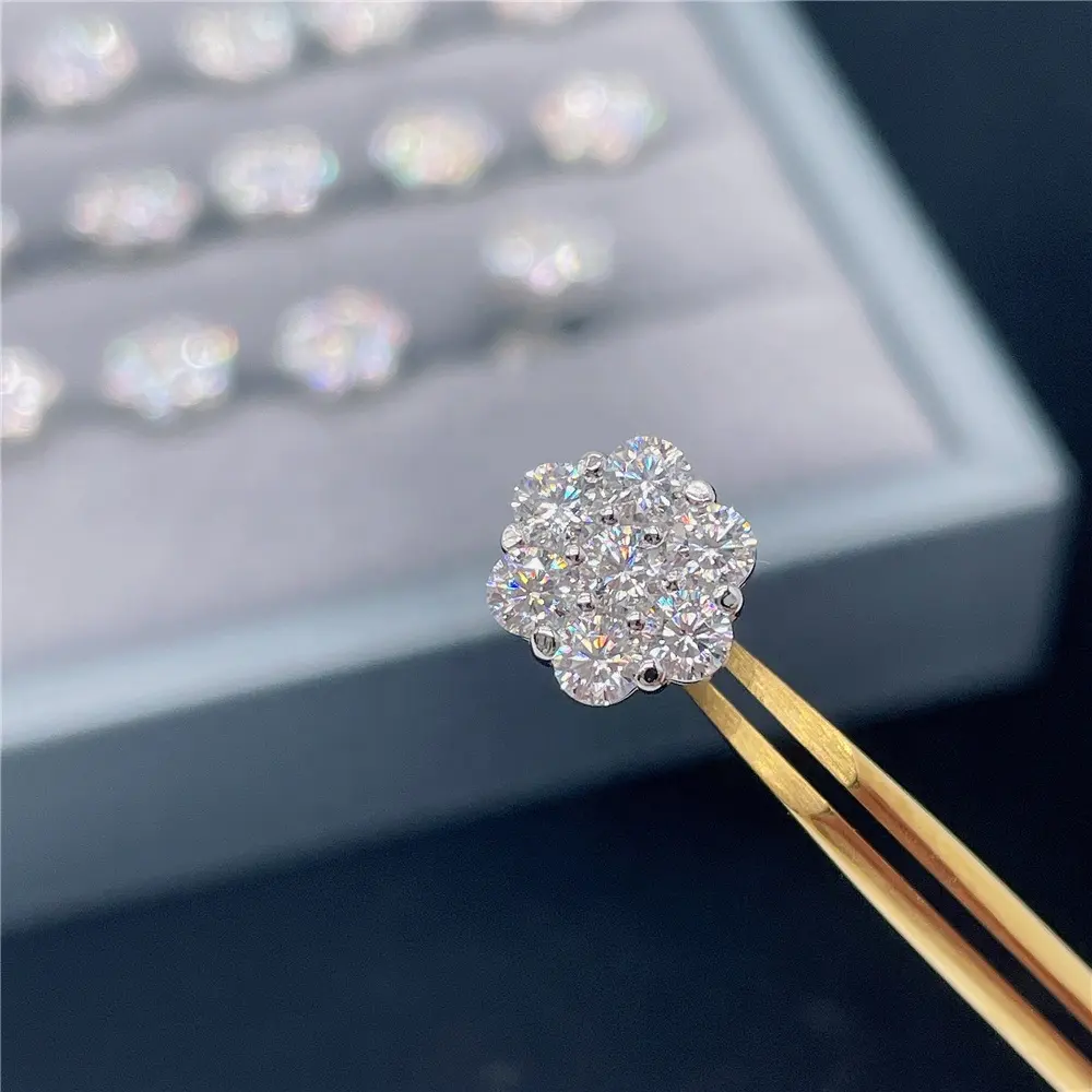 pass the diamond tester s925 vvs moissanite diamond flower earring fashion gold earrings hip hop earring