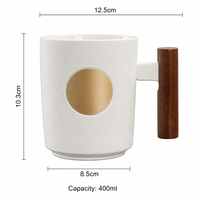 Mug à café en céramique personnalisé avec logo MSH, vente en gros, marque privée, récipient à boisson avec poignée en bois, équipement de boutique