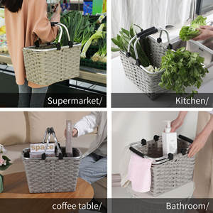 Panier de rangement alimentaire tissé écologique Panier organisateur Panier pique-nique en rotin plastique avec poignée pratique - Product Image 6