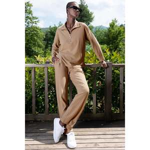 Conjunto de Pantalones y Top de Manga Larga con Cuello de Cremallera y Hombros Caídos para Mujer, con Lyocell y Polyviscon, Cómodo - Product Image 1