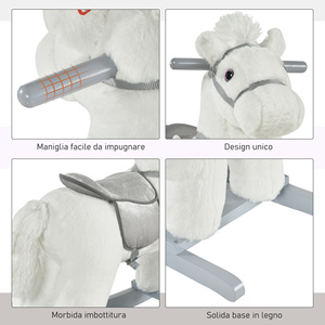 Caballito Balancín Infantil HOMCOM de Peluche y Madera con Sonidos y Osito de Peluche Incluido, para Niños de 18 a 36 Meses, 65x26x55cm - Product Image 6