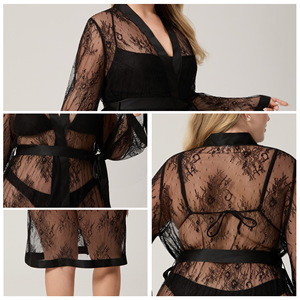 Nuova <span class=keywords><strong>Vestaglia</strong></span> Corta in Raso Plus Size 2026 per Donne, Comoda con Finiture in <span class=keywords><strong>Pizzo</strong></span>, Sexy Abito da Notte - Product Image 4