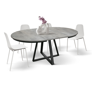 Melania Extendable Round <b>Table</b> 120-170 Cm Cement Grey Melamine <b>Top</b> Iron Base Indoor Use - Product Image 4