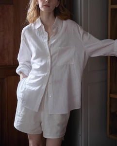 Camicie da <span class=keywords><strong>donna</strong></span> in <span class=keywords><strong>lino</strong></span> a maniche lunghe con bottoni, camicetta casual ampia per il commuting, camicie oversize con tasche e risvolto per primavera estate - Product Image 4