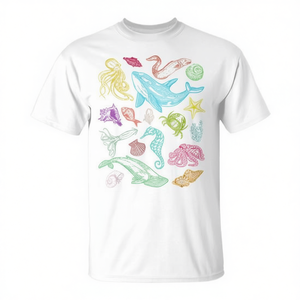Camiseta de Animales Marinos, Vida Oceánica, Ballena, Algodón, Unisex, Cuello Redondo, Manga Corta, Impresión Digital, Ecológica, Promocional, para Adultos - Product Image 3