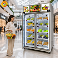 Distributeur automatique intelligent de produits frais avec capteur de poids, réfrigérateur à double porte, écran LCD 22 pouces, 5 niveaux, 20 paniers, libre-service 24h/24 et 7j/7