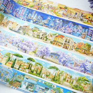 1 rouleau de ruban adhésif décoratif réutilisable pour Bullet Journal, thème scène de rue, série 'Promenade dans la longue rue', pour DIY - Product Image 2