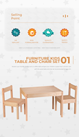 Ensemble de meubles en bois pour enfants avec chaise de table de couleur naturelle, chaises de table d'étude de jeu ensemble de table et de chaises préscolaires en bois