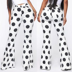 Jean droit <span class=keywords><strong>blanc</strong></span> à fond cloche pour <span class=keywords><strong>femme</strong></span>, <span class=keywords><strong>taille</strong></span> haute, noir, imprimé à pois, Denim de haute qualité pour <span class=keywords><strong>femme</strong></span> - Product Image 1