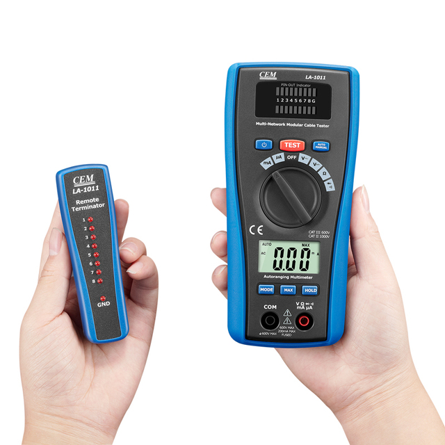 CEM LA-1011 2-in-1 Digital Multimeter LAN Tester AC/DC Voltage Current Resistance Tester Diode Continuity Measurement 600V