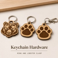 Porte-clés en bois découpé au laser, motif animal, en contreplaqué de tilleul de 1,4 mm, avec accessoires métalliques argentés, idéal pour cadeau, souvenir, vente en gros