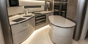 Armoires de cuisine haut de gamme entièrement en bois personnalisables avec comptoirs en marbre pour villas modernes pour la décoration intérieure - Product Image 3