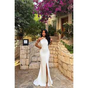 Robe de soirée trapèze blanche avec détails en pierres, sequins, perles et motifs brodés, manches trois-quarts, longueur genou, taille XL - Product Image 5