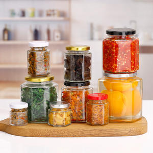 Vente en gros de pots de conservation alimentaire en verre hexagonal pas chers de 45 ml, 60 ml, 85 ml, 100 ml, 180 ml, 280 ml, 380 ml, 500 ml, 730 ml, pour cornichons, miel, avec couvercle - Product Image 1