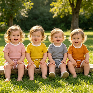 Conjunto de Ropa de Verano para Niños y Niñas, Estilo Moderno Retro Vintage, Camiseta Ribbed con Mangas en Contraste y Pantalones Cortos para Bebés y Niños Pequeños - Product Image 1