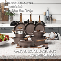 Ensemble de casseroles et poêles classiques CAROTE, antiadhésif, compatible avec les cuisinières à gaz, sans PFOA, avec couvercle en verre