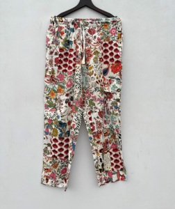 Pantalon de pyjama en coton patchwork Hippie Boho style indien Jogging cargo Funky Pantalon cargo unisexe à taille élastique pour l'été - Product Image 1
