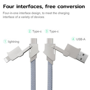 สายชาร์จแบบพกพาอัลลอยด์สังกะสีสี่ในหนึ่ง 1M <span class=keywords><strong>USB</strong></span> 2.0 สายซิงค์ข้อมูลที่เสถียร สายชาร์จเร็ว ใช้งานร่วมกับอุปกรณ์อัจฉริยะได้ - Product Image 2